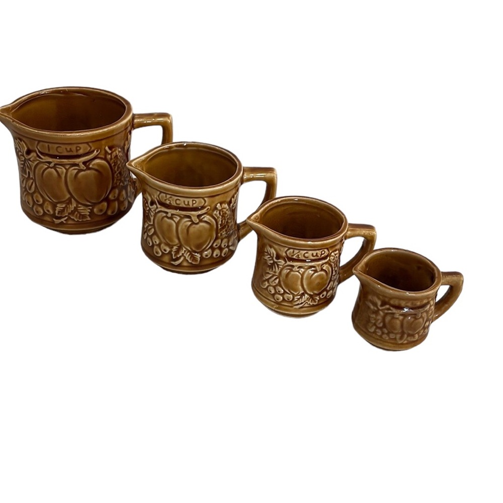 Vintage MCM Ceramic Mini Pitcher Measuring Cups~Fruit Theme~Made in Japan*READ*